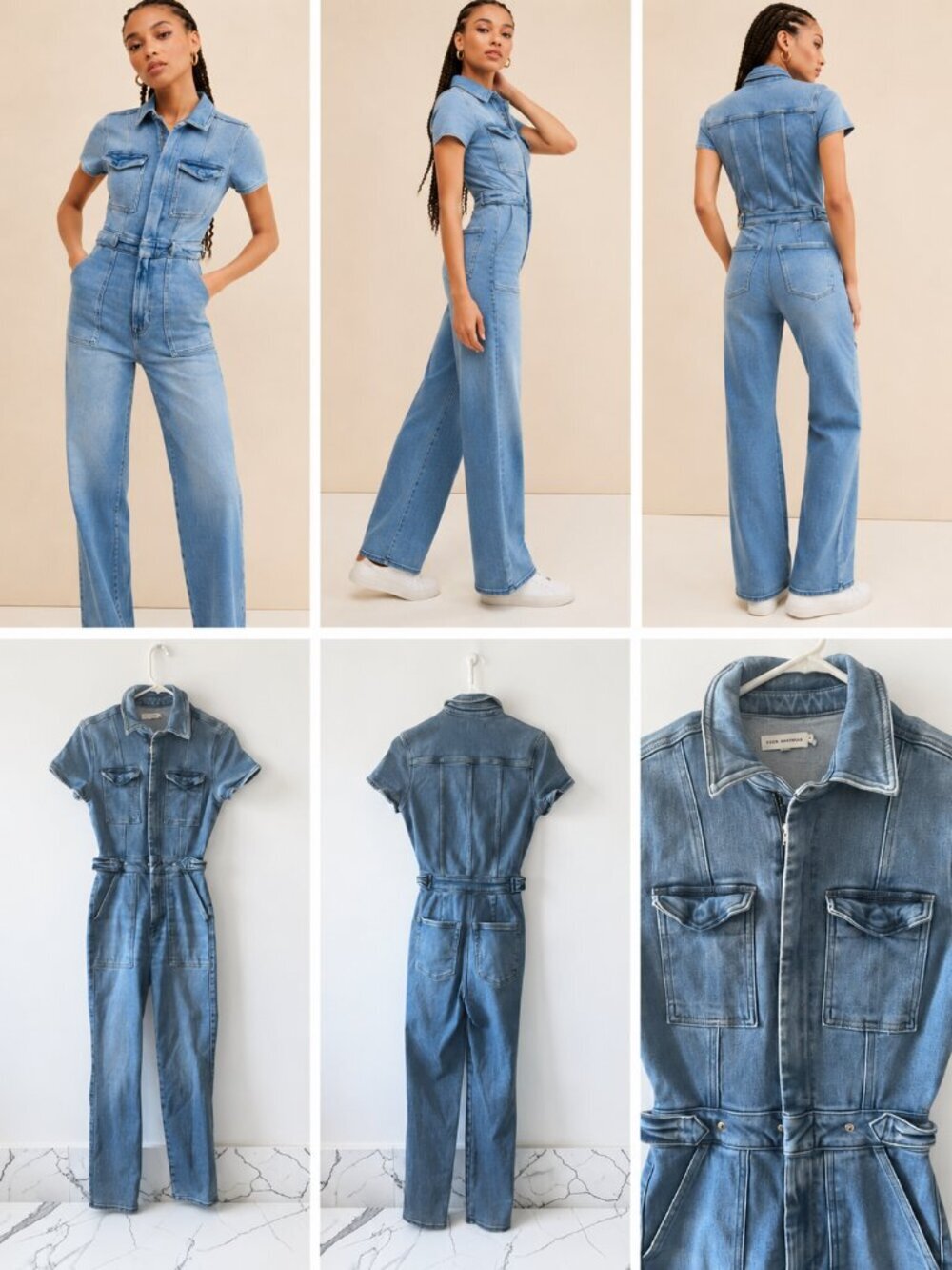Good American Fit For Success Denim Jumpsuit Blue Wash Size 0 Short Sleeve